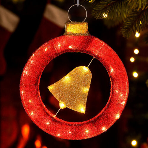 Jingle Jollys Christmas Lights 60cm Motif 30 LED Bell Wreath Xmas Decorations - Image 7