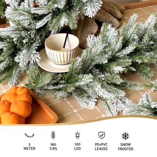 Jingle Jollys 3M Christmas Garland Pre-lit LED Lights Snow Frosted Tips Decor - Image 4
