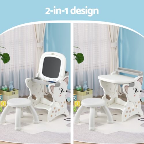 Keezi Kids Table and Chair Set 2 in 1 Easel Desk Stool w/ LCD Writing Tablet - Image 5