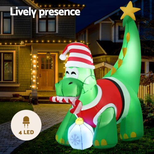 Jingle Jollys Christmas Inflatable Dinosaur 1.86M Height LED Decorations Illuminated - Image 4