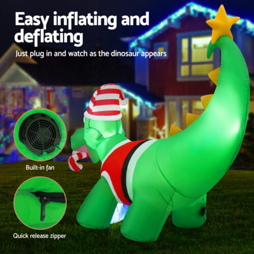 Jingle Jollys Christmas Inflatable Dinosaur 1.86M Height LED Decorations Illuminated - Image 5