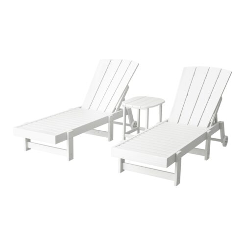 Gardeon 3pcs Sun Lounge Adirondack Outdoor Table Chairs Patio Furniture White