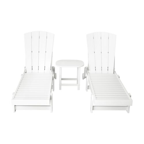Gardeon 3pcs Sun Lounge Adirondack Outdoor Table Chairs Patio Furniture White - Image 3