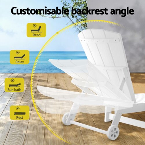 Gardeon 3pcs Sun Lounge Adirondack Outdoor Table Chairs Patio Furniture White - Image 5