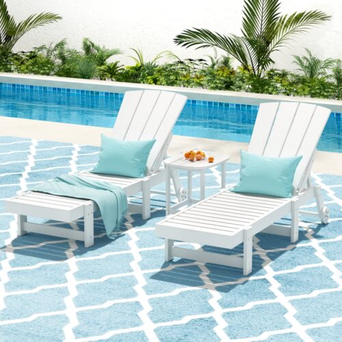 Gardeon 3pcs Sun Lounge Adirondack Outdoor Table Chairs Patio Furniture White - Image 7
