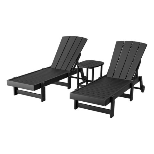 Gardeon 3pcs Sun Lounge Adirondack Outdoor Table Chairs Patio Furniture Black