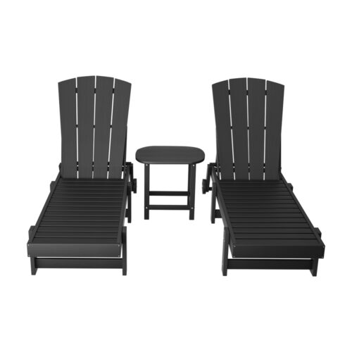 Gardeon 3pcs Sun Lounge Adirondack Outdoor Table Chairs Patio Furniture Black - Image 3