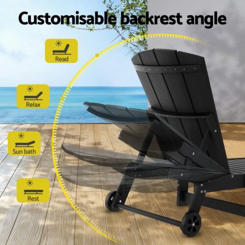 Gardeon 3pcs Sun Lounge Adirondack Outdoor Table Chairs Patio Furniture Black - Image 5