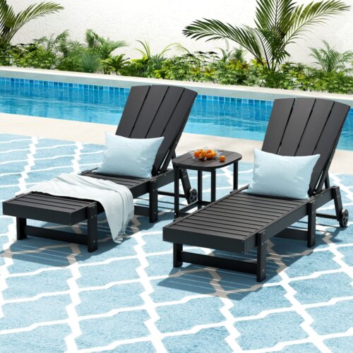 Gardeon 3pcs Sun Lounge Adirondack Outdoor Table Chairs Patio Furniture Black - Image 7