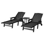 Gardeon Sun Lounger Set  HDPE Lounge Beach Table Chairs Patio Outdoor Furniture with Wheels Black