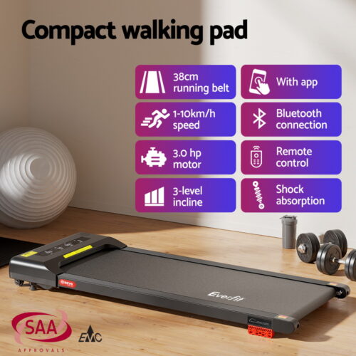 Everfit Treadmill Electric Walking Pad Incline Under Desk Home Gym 380mm Black - Image 4