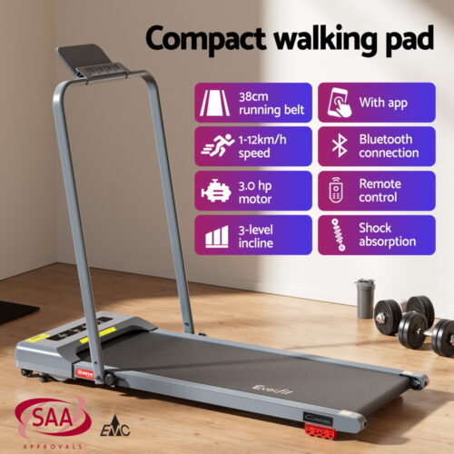 Everfit Treadmill Electric Walking Pad Incline Under Desk 380mm Grey - Image 4