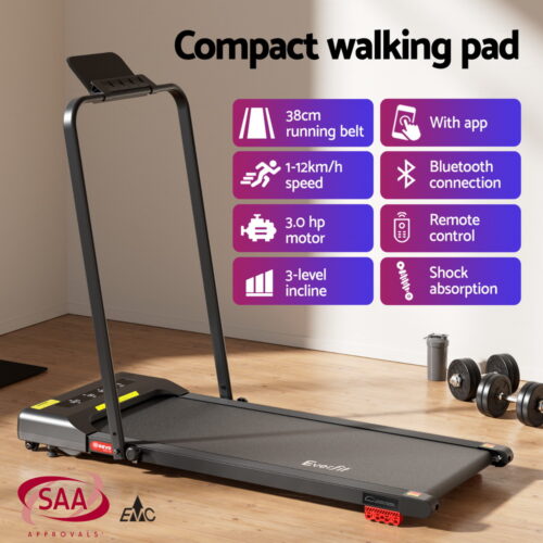 Everfit Treadmill Electric Walking Pad Incline Under Desk 380mm Black - Image 4