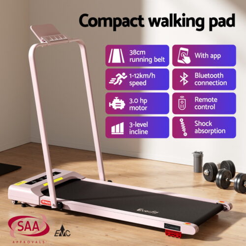 Everfit Treadmill Electric Walking Pad Incline Under Desk 380mm Pink - Image 4