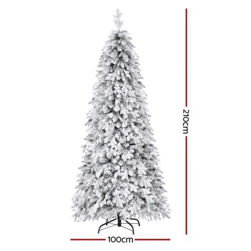 Jingle Jollys Christmas Tree 2.1m Flocking Pencil LED Lights Xmas 860 Tips White - Image 2