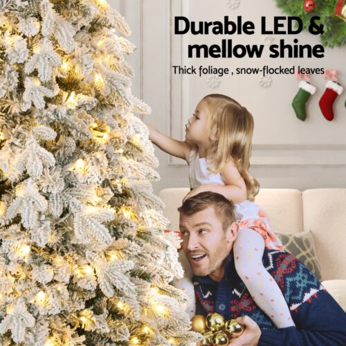 Jingle Jollys Christmas Tree 2.1m Flocking Pencil LED Lights Xmas 860 Tips White - Image 5
