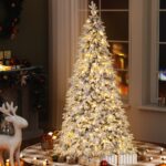 Jingle Jollys Christmas Tree 2.1m Flocking Pencil LED Lights Xmas 860 Tips White