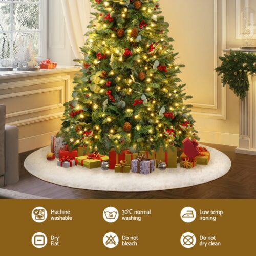 Jingle Jollys Christmas Tree Skirt 120cm Plush Xmas Fluffy Ornaments Decor White - Image 4