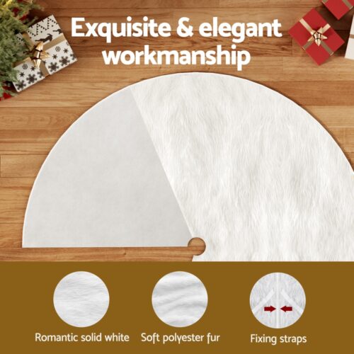 Jingle Jollys Christmas Tree Skirt 120cm Plush Xmas Fluffy Ornaments Decor White - Image 5