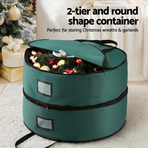 Jingle Jollys Christmas Garland Wreath Storage Bag 2-Tier Ornaments Holder 60cm - Image 4