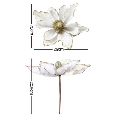 Jingle Jollys 14Pcs Christmas Tree Flower Set Xmas Garland Wreath Magnolia White - Image 2