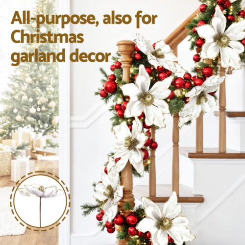 Jingle Jollys 14Pcs Christmas Tree Flower Set Xmas Garland Wreath Magnolia White - Image 5