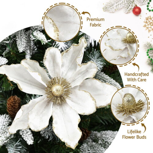 Jingle Jollys 14Pcs Christmas Tree Flower Set Xmas Garland Wreath Magnolia White - Image 6