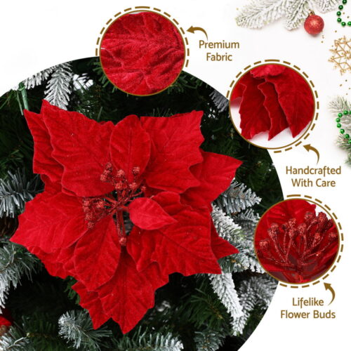 Jingle Jollys 14Pcs Christmas Tree Flowers Set Xmas Garland Wreath Ornaments Red - Image 6