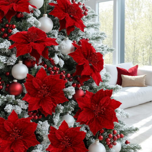 Jingle Jollys 14Pcs Christmas Tree Flowers Set Xmas Garland Wreath Ornaments Red - Image 7