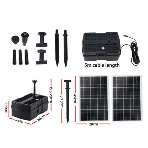 Gardeon Solar Submersible Water Pond Fountain Pump with Filter Box 6FT 1190L/H - Image 3