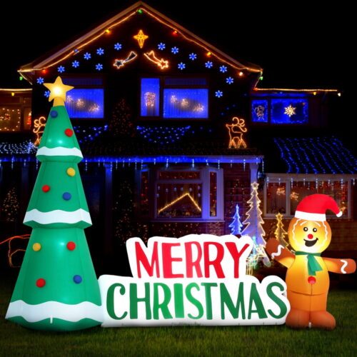 Jingle Jollys Christmas Inflatable Gingerbread Man Tree LED Illuminated Decorations - Image 7