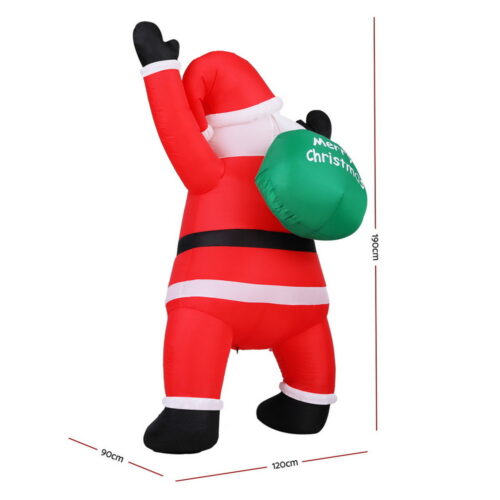 Jingle Jollys Christmas Inflatable Santa Climbing LED Illuminated Decorations 1.9M - Image 3