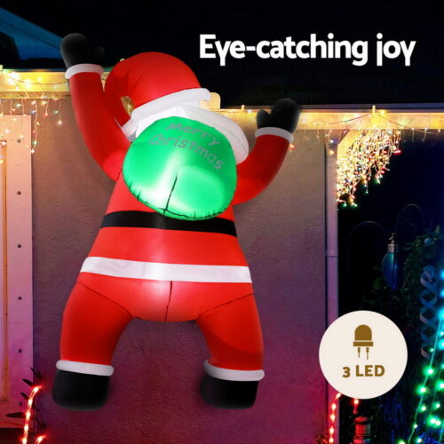 Jingle Jollys Christmas Inflatable Santa Climbing LED Illuminated Decorations 1.9M - Image 4