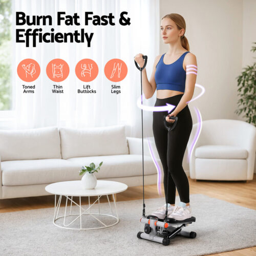 Everfit Mini Stepper with Resistance Rope Aerobic for Exercise Compact Home Workout Grey - Image 5