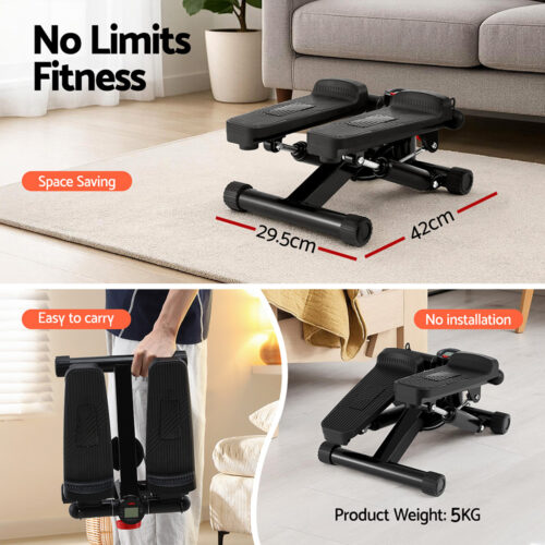 Everfit Mini Stepper with Resistance Rope Aerobic for Exercise Compact Home Workout Black - Image 6