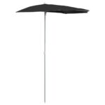 Garden Half Parasol with Pole 180x90cm Black