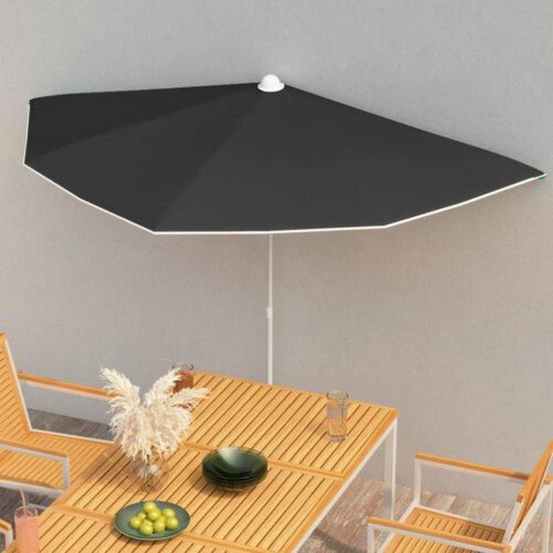 Garden Half Parasol with Pole 180x90cm Black - Image 2
