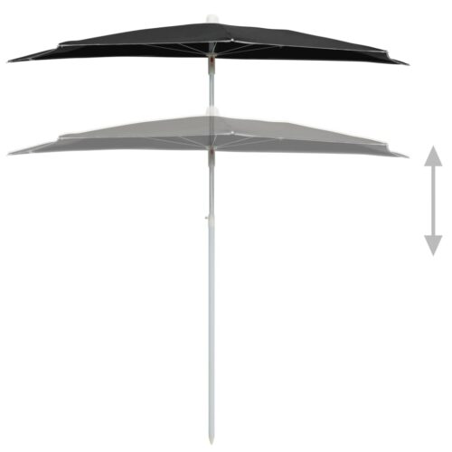 Garden Half Parasol with Pole 180x90cm Black - Image 4
