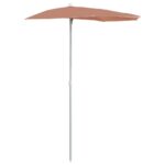 Garden Half Parasol with Pole 180x90cm Terracotta