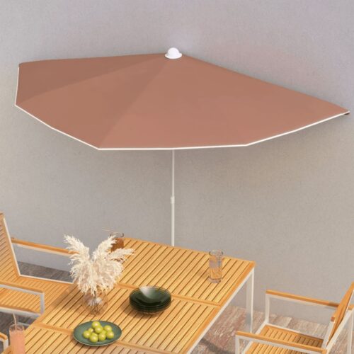 Garden Half Parasol with Pole 180x90cm Terracotta - Image 2