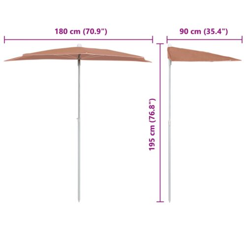Garden Half Parasol with Pole 180x90cm Terracotta - Image 8