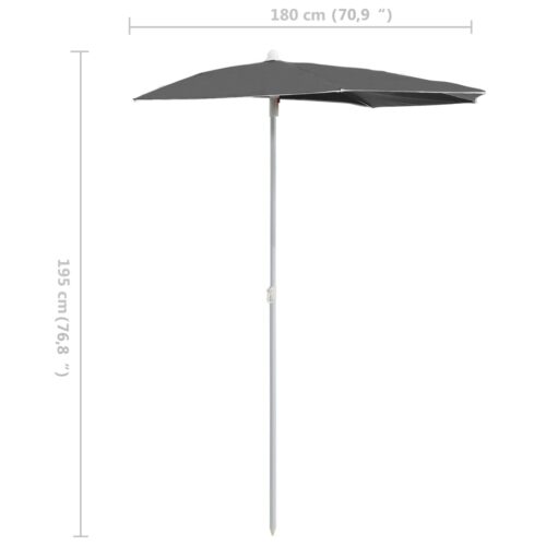 Garden Half Parasol with Pole 180x90cm Anthracite - Image 8