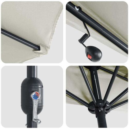 LED Lights Garden Umbrella Outdoor Patio Cantilever Parasol Sand Fabric 294x150x223cm - Image 8