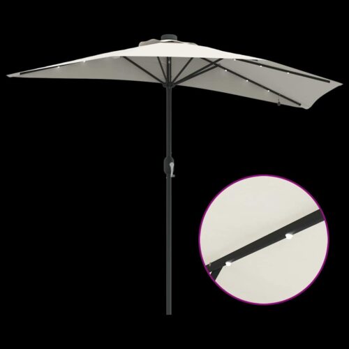 LED Lights Garden Umbrella Outdoor Patio Cantilever Parasol Sand Fabric 294x150x223cm - Image 10
