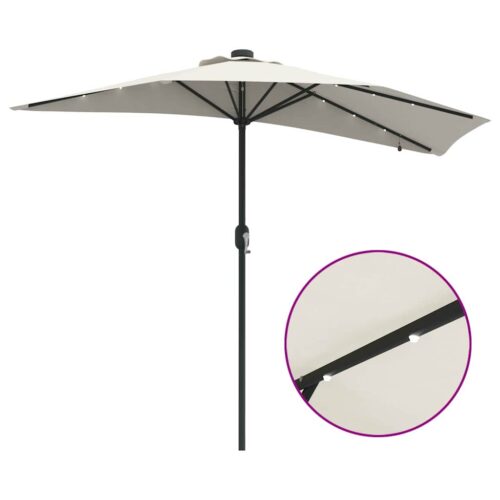 LED Lights Garden Umbrella Outdoor Patio Cantilever Parasol Sand Fabric 294x150x223cm