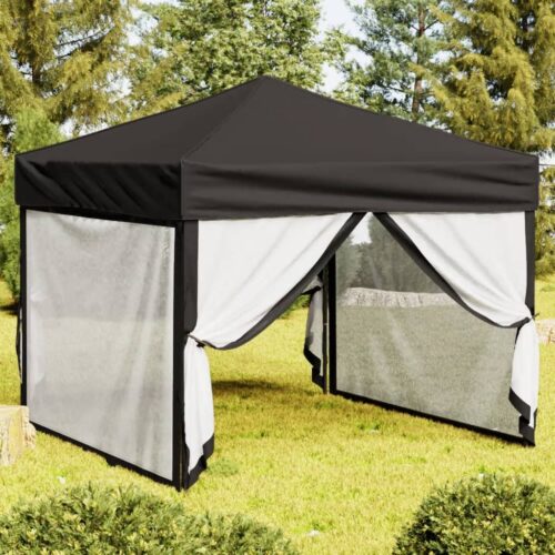 Folding Outdoor Gazebo Event Party Wedding Garden Camping Tent with Sidewalls Black 3x3 m - Image 2