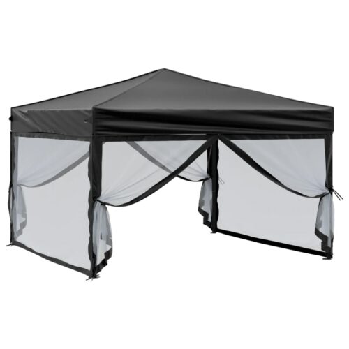 Folding Outdoor Gazebo Event Party Wedding Garden Camping Tent with Sidewalls Black 3x3 m - Image 3