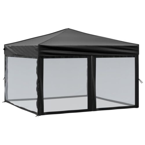 Folding Outdoor Gazebo Event Party Wedding Garden Camping Tent with Sidewalls Black 3x3 m - Image 10