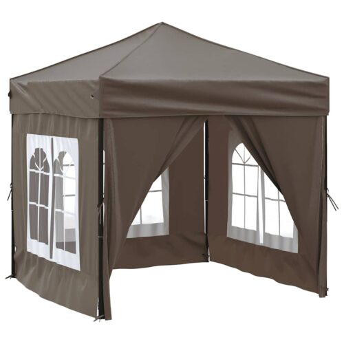 Folding Outdoor Gazebo Event Party Wedding Garden Camping Tent with Sidewalls Taupe 2x2 m