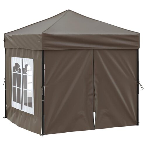 Folding Outdoor Gazebo Event Party Wedding Garden Camping Tent with Sidewalls Taupe 2x2 m - Image 3